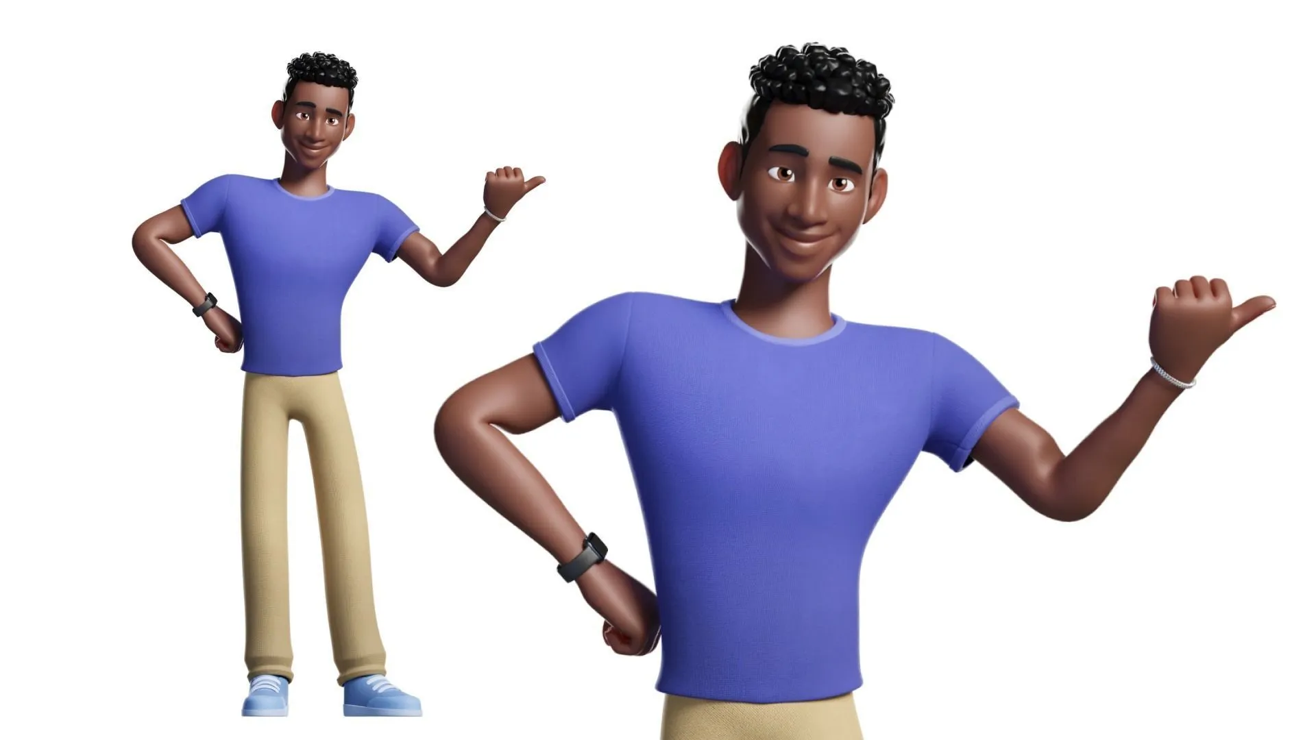 Customizable Black Man Character rigged 3D character in different pose